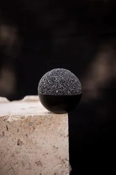 Decoration object stone sphere terrazzo and metal Stock Photos
