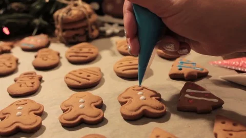 Decoration process of Christmas cookies Stock Footage