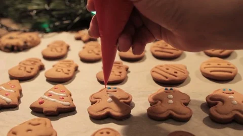 Decoration process of Christmas cookies Stock Footage