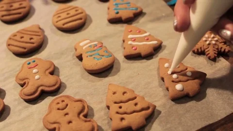 Decoration process of Christmas cookies Stock Footage 80835728