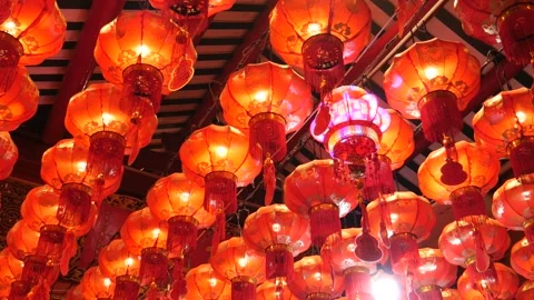 Decoration of Red lanterns during Lunar New Year Stock Footage 279013353