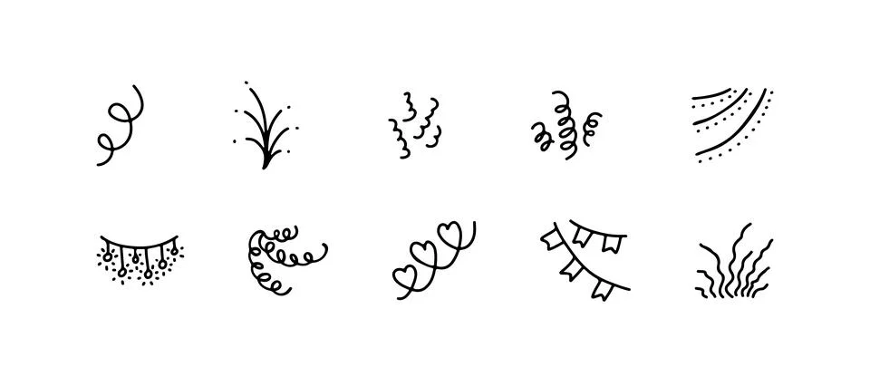 Decoration shiny light elements, line hand drawn doodle set. Abstract festive Illustrazione stock