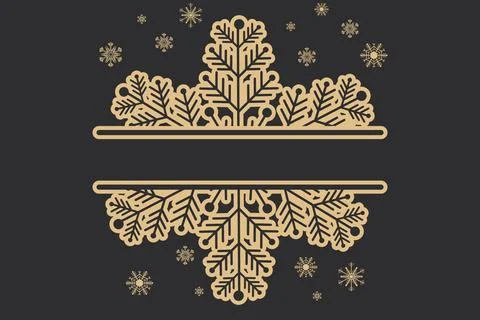Decoration snowflake frame, golden monogram for text, cutout, line isolated on Illustrazione stock