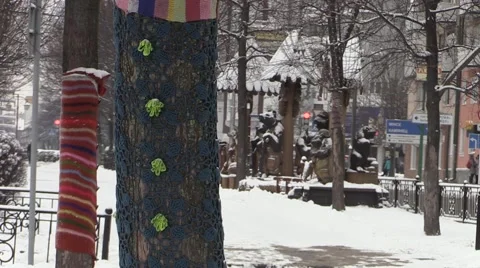 Decoration on trees in winter city Video stock 59881676