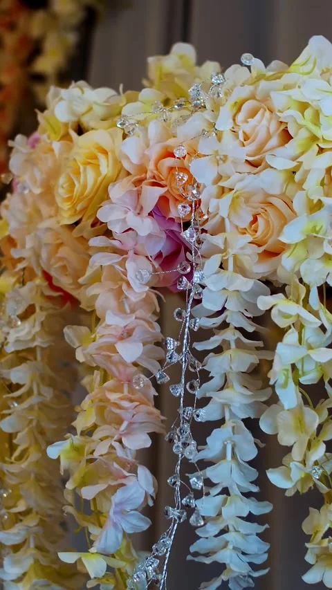 Decoration of the wedding ceremony, wedding decorations made from real flowers. Stock Footage 309372860