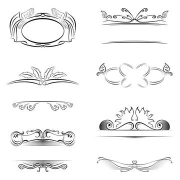 Decorations and frames Set of frames and decorations created in calligraph... Stock Photos