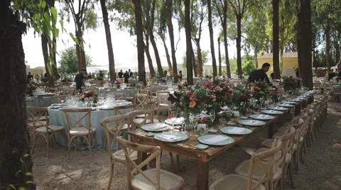 Decorations and serving the wedding table for guests Stock Footage 59792384