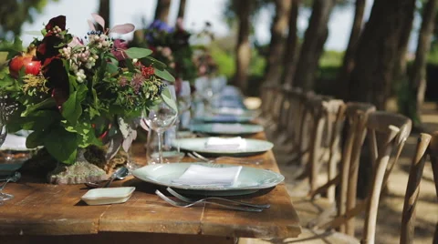 Decorations and serving the wedding table for guests Video stock 59830818