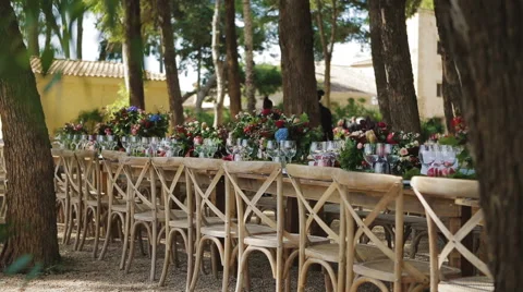 Decorations and serving the wedding table for guests Vídeo Stock 59840419