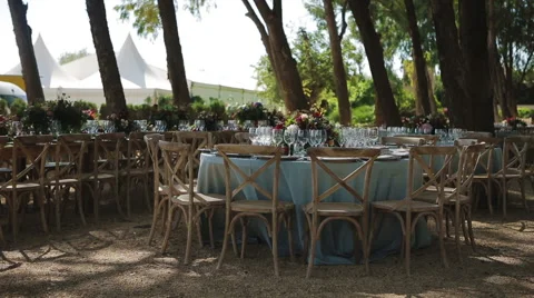 Decorations and serving the wedding table for guests Stockbeeldmateriaal 59840934
