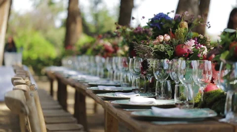 Decorations and serving the wedding table for guests Stock Footage 59908022