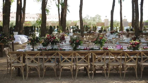 Decorations and serving the wedding table for guests Stock Footage 59910229