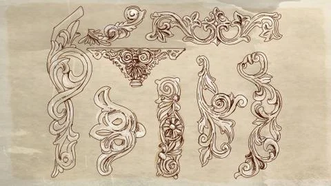 Decorations in bas-relief edges Stock Illustration