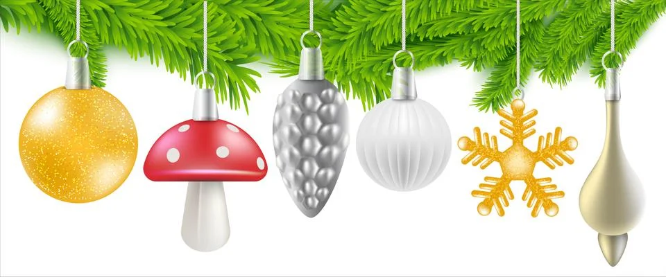 Decorations on the branches of the Christmas tree Stock Illustration