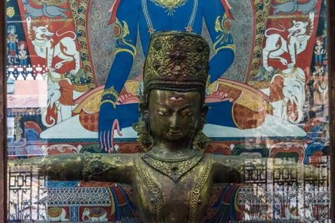 Decorations in Buddhist temple, Nepal. Stock Photos