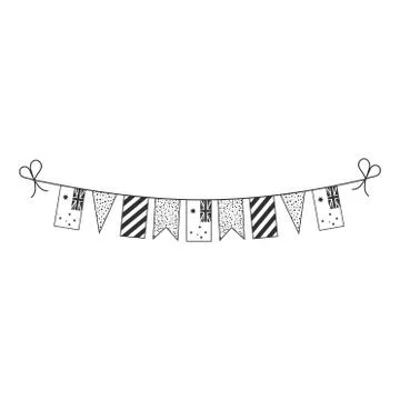 Decorations bunting flags for Australia national day holiday in black outline Stock Illustration