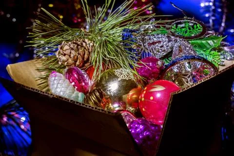 Decorations for the Christmas tree in a box Photos