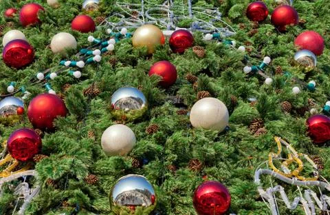 Decorations of christmas tree Stock Photos
