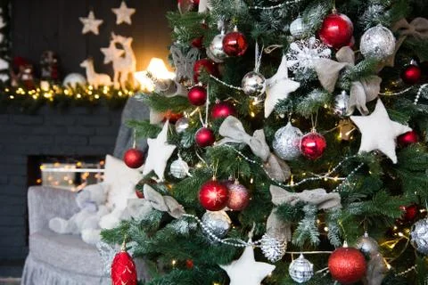 Decorations with Christmas tree Stock Photos