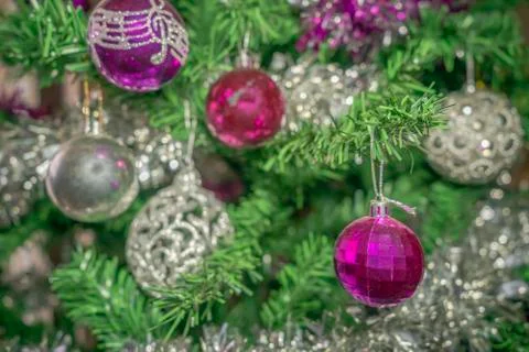 Decorations on the Christmas tree Stock Photos