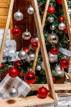 Decorations on a Christmas tree. Stock Photos