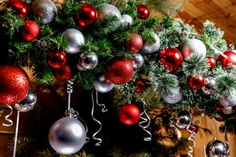 Decorations on a Christmas tree. Stock Photos