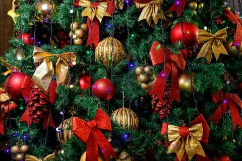 Decorations on a Christmas tree. Stock Photos