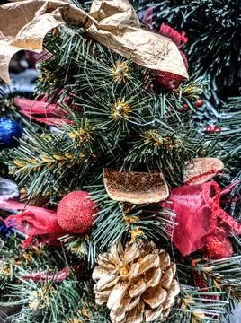 Decorations on a Christmas tree 스톡 사진