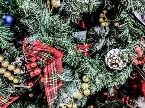 Decorations on a Christmas tree Stock Photos