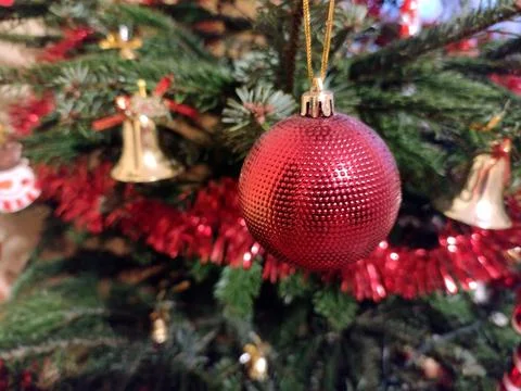 Decorations on a Christmas tree Stockfoto's