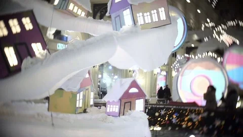 Decorations hang ceiling. New Year's and Christmas decorations in the malls, in Video stock 70657895