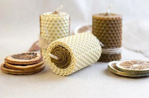 Decorations for the interior. Handmade decorative wax candles Stock Photos
