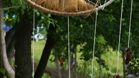 Decorations made from natural materials at an ethno festival in Ukraine Stock Footage 339500829