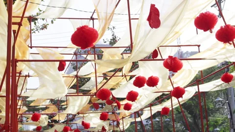 Decorations made of red lanterns. Stock Footage 301685417