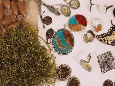 Decorations with plant elements, craft herbarium. 4k footage. Stock Footage 74582414