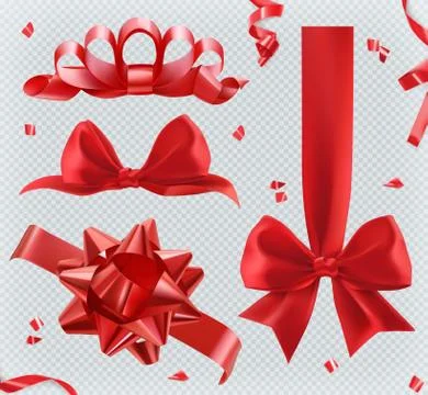 Decorations. Red bows. 3d set of vector icons Stock Illustration