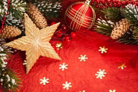 Decorations on red paper Stock Photos