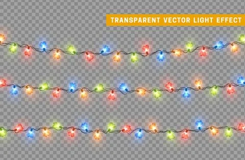 Decorations string garlands, colorful lights in shape of heart isolated reali Stock Illustration