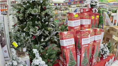 Decorations View Inside a Store During Christmas Time Stock Footage 144491396