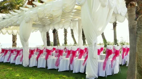 Decorations for wedding celebration on the ocean Video stock 55572759