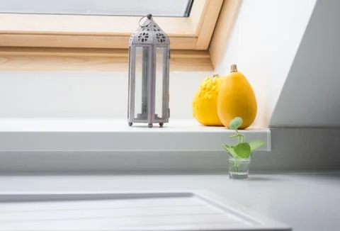Decorations on window sill Stock Photos