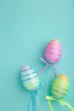 Decorativ eggs on blue background. Easter concept. Stock Photos