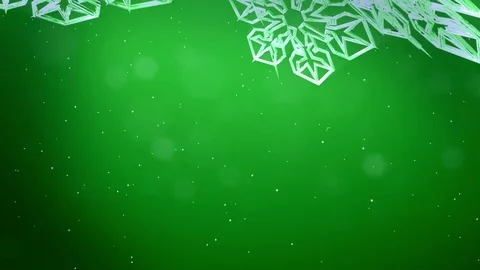 Decorative 3d snowflakes float in air and shine at night on a green background Stock Footage 81591180
