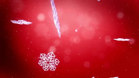 Decorative 3d snowflakes float in air and shine at night on a red background Stock Footage 81638094