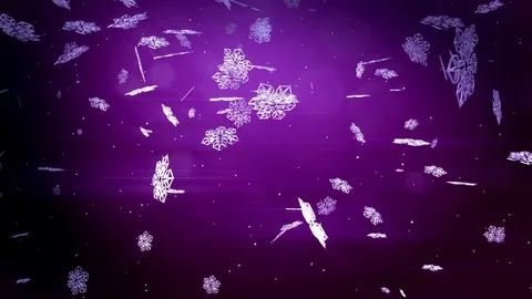 Decorative 3d snowflakes float in air in slow motion and shine at night on a Stock Footage 81716006