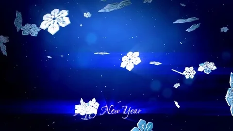 Decorative 3d snowflakes float in air in slow motion and shine at night on a Stock Footage 82550423