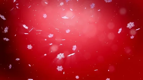 Decorative 3d snowflakes float in air in slow motion at night on a red Stock Footage 83381419
