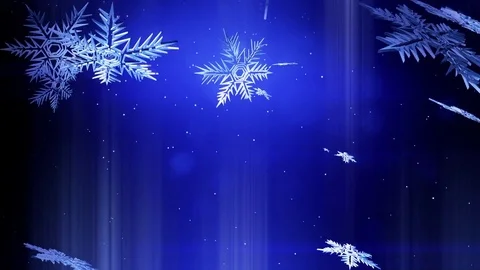 Decorative 3d snowflakes float in air in slow motion and shine on a blue Stock Footage 83383496
