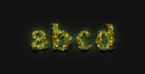 Decorative abcd lowercase new year font mockup darkness Stock Illustration