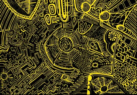 Decorative, abstract, background, psychedelic ethnic style, yell Stock Illustration